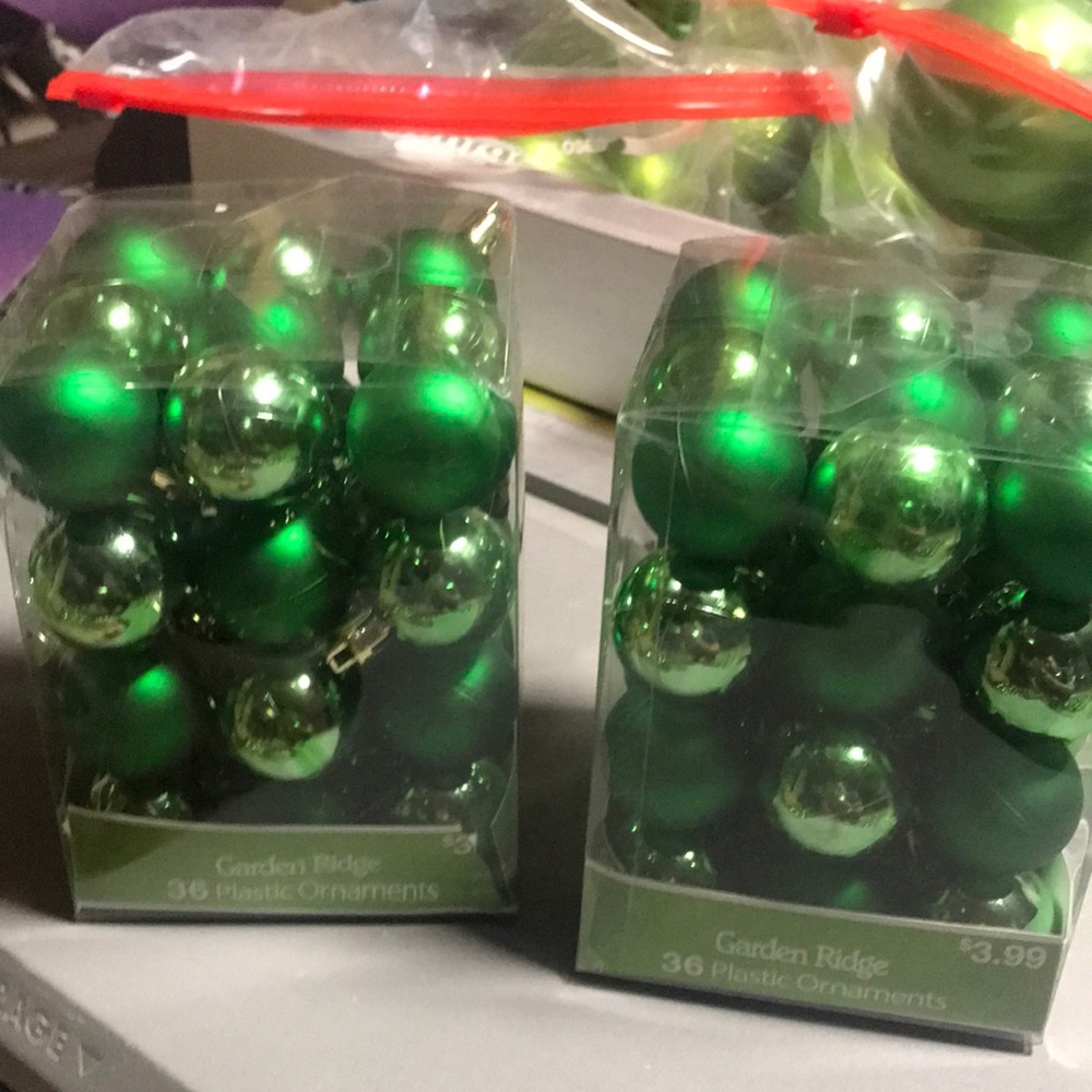 2 boxes-36 mini green ornaments